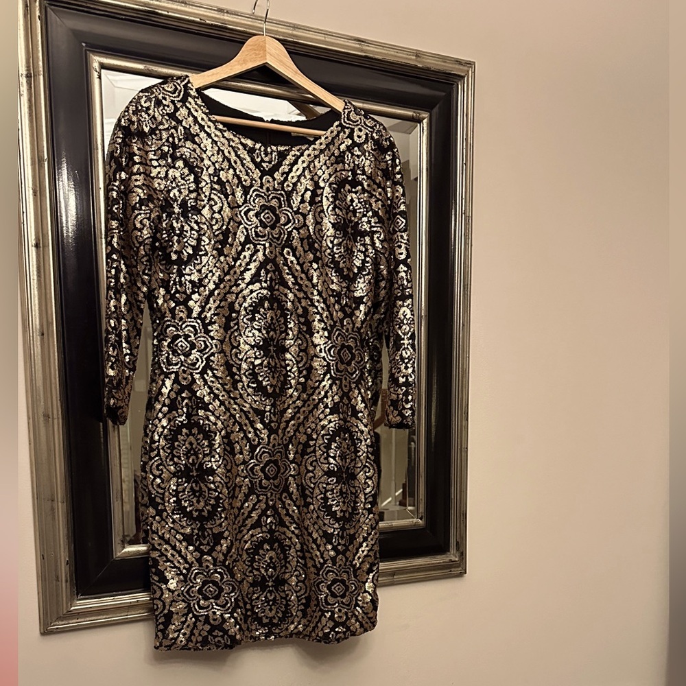 Gianni Bini Mini Dress Gold and Black Size L - Picture 1 of 6